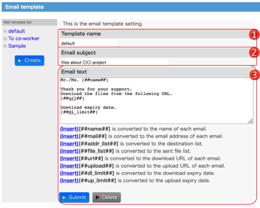 mail template:make edit delete